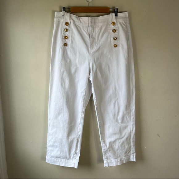Talbots COTTON SLUB SAILOR CROP Wide Leg  PANTS Size 14 White Costal Preppy - Picture 5 of 15